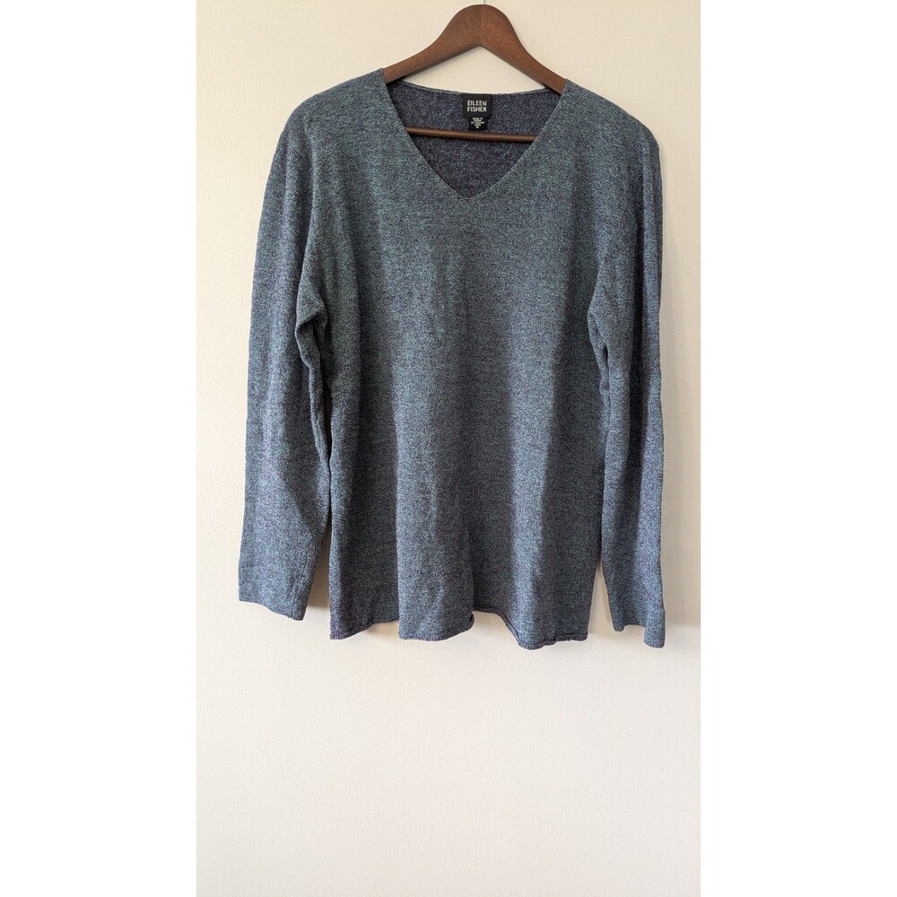 Eileen Fisher Merino Wool Blend Sweater Medium Lightweight Stretch V-Neck